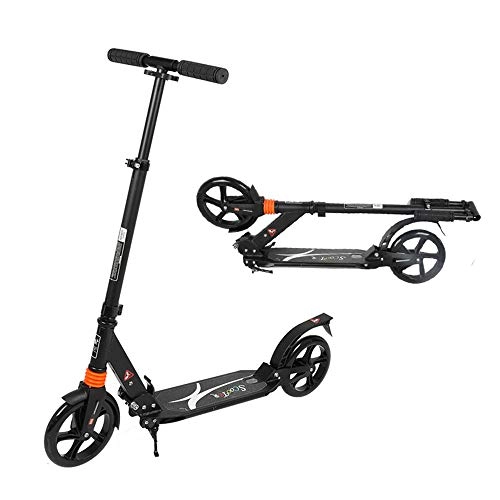 Scooter : OFAY Kick Scooter for Adults, Teens, Featuring Quick-Release Folding System Foldable Kick Scooter 200Mm Big Wheels Aluminum Alloy Commuter Scooter, Height-Adjustable, Black