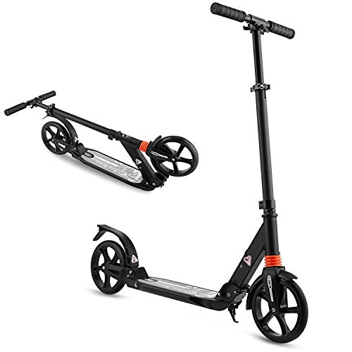 Scooter : OUTCAMER Adult Scooter Teenager Foldable 3 Levels Adjustable Height 2-Wheel Kick Scooter with Rear Fender Brake for Teens Young Women Men Support 100KG(220lbs) Weight, 200mm Big Wheels