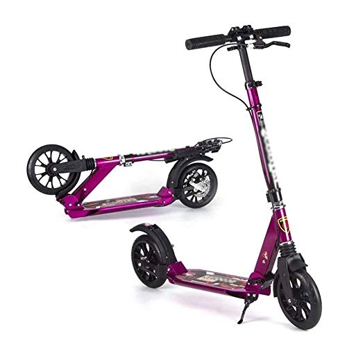 Scooter : Outdoor Riding Portable Scooter-Adult Kick Scooter with Big Wheels Hand Disc Brake, Folding Dual Suspension Commuter Scooters, Adjustable Height - Supports 330 Lbs (Color : Purple)