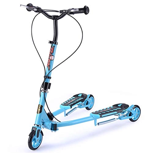 Scooter : Ownlife Portable Children's Frog Kick Scooter Double Pedal Scooter Three Wheel Scissors Scooter Pole 3 Gears Adjustment (Color : Blue)