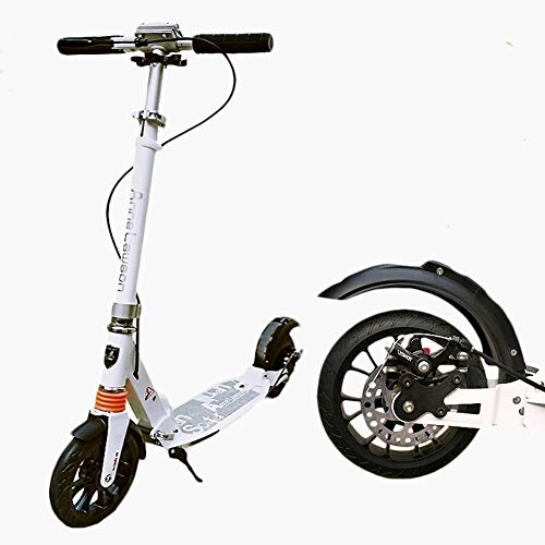 Scooter : QZ Adult Kick Scooter with Disc Brake, Folding Scooters With Dual Suspension / Big Wheels, for Commuter / School / Big Kids (Color : White)