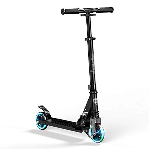 Scooter : rff Children's Scooter 3-12 Years Old Boys And Girls Shock-absorbing Scooter, Height Adjustable, Foldable, LED Flashing Wheel, Youth 2-wheel Single-legged Scooter (Color : Black)