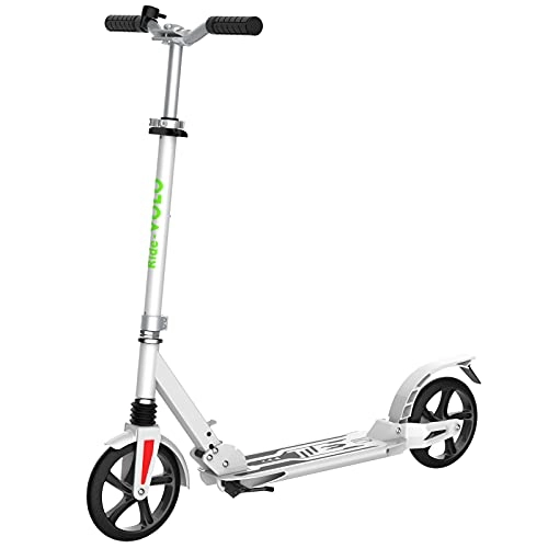 Scooter : RideVOLO K08-1 Kick Scooter with 8” Wheels and 3 Adjustable Height, Folding System and Suspension System(White)