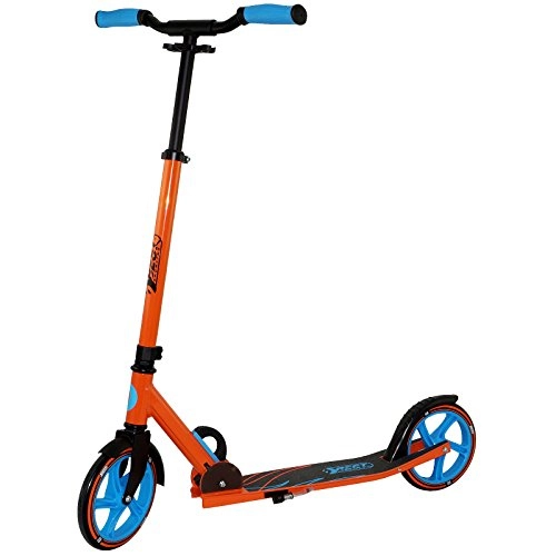 Scooter : Scooter 205 Wheel City Scooter Aluminium with Ergonomic Handles and Curved Handlebar Scooter in Orange / Blue
