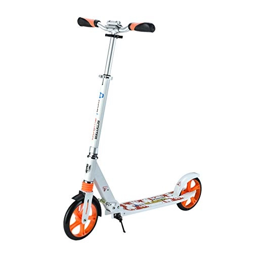 Scooter : Scooter Kick Comfortable Kick for Kids Ages 6-15, T-style Folded 2 Wheel Stunt Kick, Shock-Absorbing System, 20cm Big Wheels (Color : White)