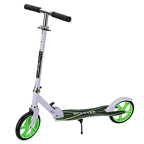 Scooter : Scooters for Kids Scooters for Adults Scooters For Kids, 2 Wheel Folding Kick Scooter, High Impact PU Wheels, Bike-Style Grips, 3 Adjustable Height For Teens Kids Age 8+ ( Color : Green+White )