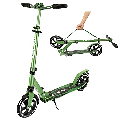 Scooter : Simate Cityroller BigWheel 200 mm Kick Scooter Foldable Height Adjustable for Girls Boys Adults Dark Green