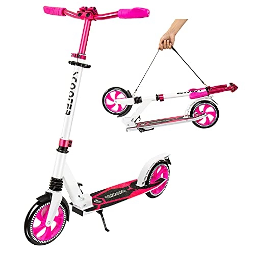 Scooter : Simate Cityroller BigWheel 200 mm Kick Scooter Foldable Height Adjustable for Girls Boys Adults Pink / White