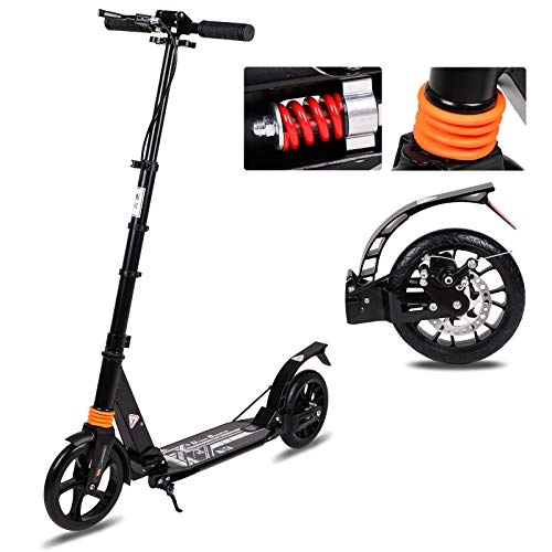 Scooter : Stream Adult Scooter with Disc Handbrake, Lightweight Easy Folding Kick Scooter Push Street Scooter with Dual Suspension Adjustable Handlebar, 200mm Wheels for Adults Teens Ages 12+(black)