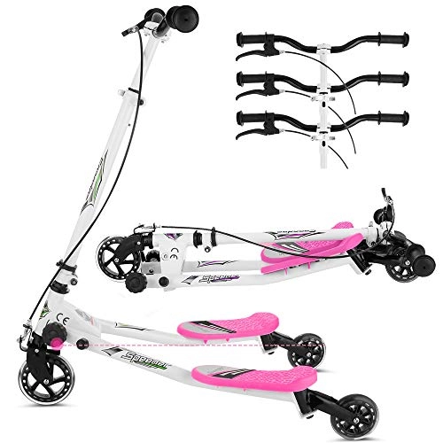 Scooter : Swing Wiggle Scooters for Girls, Pink 3 Wheels Foldable Quirky Fun Drifting Push Speeder Tri Slider Kickboard Freestyle Carving Speeder for Ages 3-8