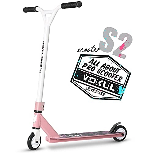 Scooter : VOKUL TRII S2 Stunt Scooter - Freestyle Kick Scooter with Stable Performance for Beginners, Boys and Girls from 7 Years with 100 mm PU Wheels (Rose & White)