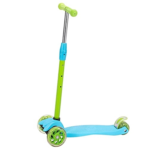 Scooter : WanuigH Children's Scooters 3-wheel Children's Scooter 3 Height-adjustable Pu Flash Wheels Convenient and Practical (Color : Green, Size : 22.4x26.8x10.6 inches)