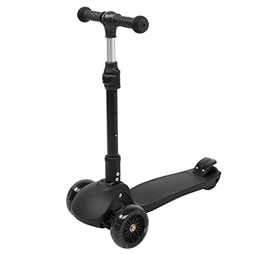 Scooter : WanuigH Children's Scooters Foldable Black Three-wheeled Scooter Convenient and Practical (Color : Black, Size : 59x27x65cm)