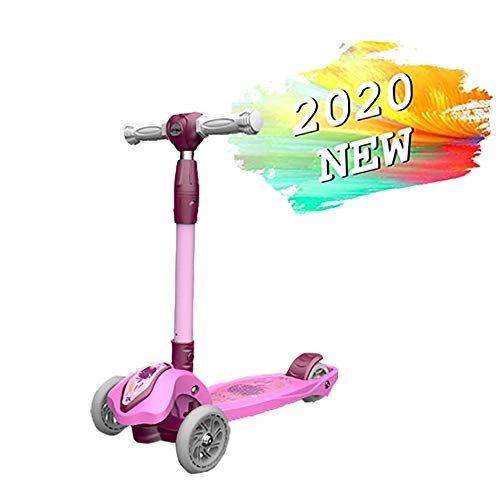 Scooter : WEIJINGRIHUA Adjustable Height Children Kick Scooter Lightweight Easy Folding 3cm flashing off-road wheel 3 steps height adjustment 61.5cm~78.5cm, maximum load-bearing 50kg (Color : Pink)
