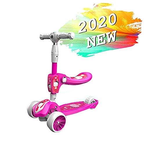 Scooter : WEIJINGRIHUA Adjustable Height Children Kick Scooter Lightweight Easy Folding 5cm flashing off-road wheel 3 steps height adjustment 61.5cm~78.5cm, maximum load-bearing 90kg With seat (Color : Red)