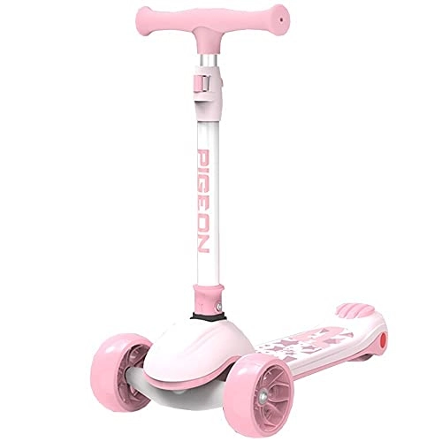Scooter : WHOJS Wheel Scooter 3 Wheel Scooter Height Adjustable Foldable Steer Kick Scooter With Flashing PU Wheel 59-78cm Lightweight Construction(Color:Pink)