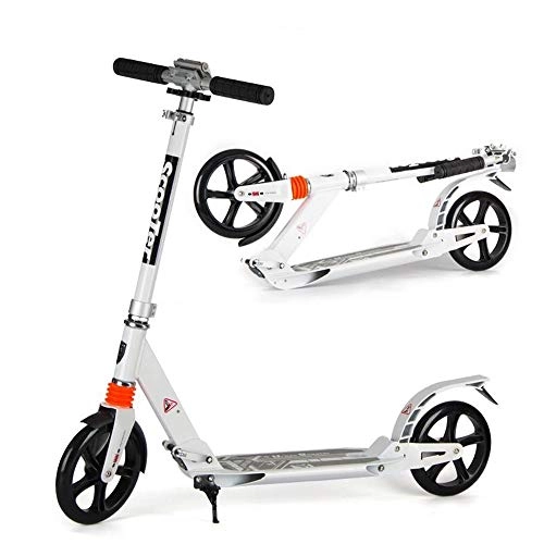 Scooter : WHOJS Wheel Scooter Big wheel scooter Easy folding Durable push scooter Bearing 100kg Adult / youth Suitable for over 10 years old Lightweight Construction (Color : White)