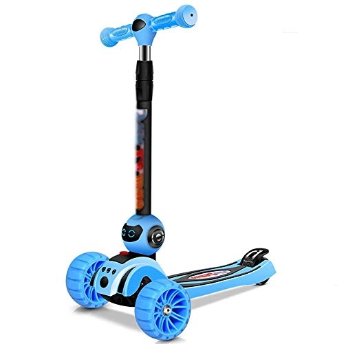 Scooter : WHOJS Wheel Scooter Children's scooter Adjustable handlebar height With flash wide wheel Easy to fold Boy girl Suitable for 2-15 years old Lightweight Construction (Color : Blue)