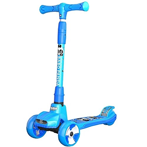 Scooter : WHOJS Wheel Scooter PU Flash Wheels Kid Scooters Adjustable Height 65-86cm for 2-12 Year-Old Lightweight Construction(Color:Blue)