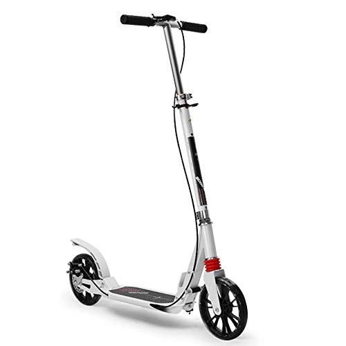 Scooter : WHOJS Wheel Scooter Suitable for adult teenagers Portable folding scooter With handbrake and disc brake Commuting scooter Bearing weight 150kg Black / White Lightweight Construction (Color : White)