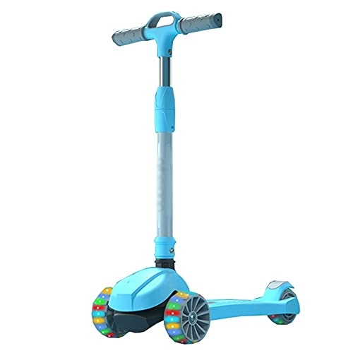 Scooter : WHOJS Wheel Scooter Widen flash wheel Height adjustable Smart gravity steering Can bear 60kg Children's scooter for 2-12 years old use The best Lightweight Construction(Color:Blue)
