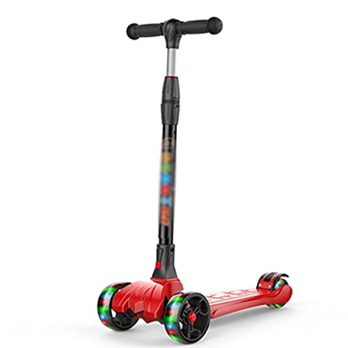 Scooter : WHOJS Wheel Scooter With PU Flash Wheel Adjustable Height 4-wheel Scooter Gravity Steering Suitable for Children Aged 3-12 Lightweight Construction(Color:Red)