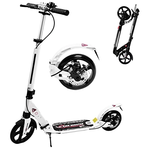 Scooter : WINNINGO Adjustable Height Commuting Kick Scooter Adult Two-Wheel Foldable (White)
