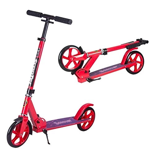 Scooter : WJJ Folding Scooter for Kids Outdoor Riding Portable Scooter-Adult Kick Scooter with Big Wheels - Folding Commuter Scooter for Youth Kids, Adjustable Height - Supports 100 Kg, (Color : Red)