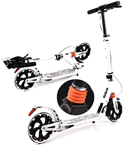 Scooter : XBSLJ Kick Scooter, Kids Scooter Adult Kick Scooter Adjustable Height Big Wheels Folding with Hand Brake and Dual Suspension Supports 220lbs Unisex-White