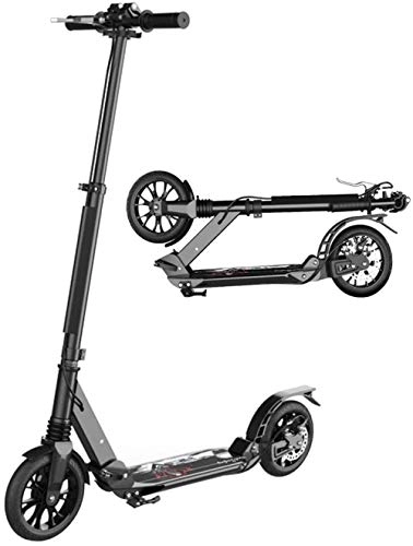 Scooter : XBSLJ Kick Scooter, Kids Scooter Adult Kick Scooter Folding Suspension & Height Adjustable with Big Wheels and Disc Handbrake Dual Gift for Girls and Boys-Black