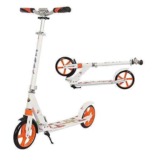 Scooter : XBSLJ Kick Scooter, Kids Scooter Adult Kick Scooter Height Adjustable Bar & Widening Deck Big Wheels Glider with Front Suspension Teens Kids Age 12 Up-White