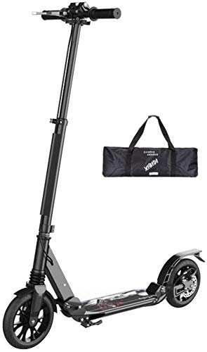 Scooter : XBSLJ Kick Scooter, Kids Scooter Adult Kick Scooter with Big Wheels and Disc Hand Brake Folding Dual Suspension Adjustable Height Teens Kids Age 12 Up-Black