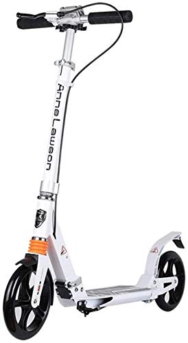 Scooter : XBSLJ Kick Scooter, Kids Scooter Big Wheels Dual Suspension Folding with PU Big Wheels with Hand Brake Height Adjustable for Teens and Adults-White