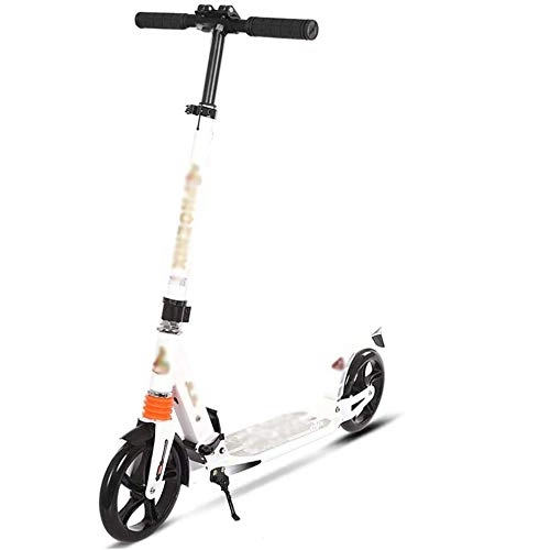 Scooter : XBSLJ Kick Scooter, Kids Scooter Folding Adult Kick Scooter Big Wheels Dual Suspension Commuter Scooter with Hand Brake for Teens and Adults-White
