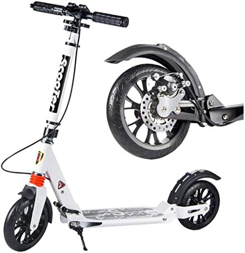 Scooter : XBSLJ Kick Scooter, Kids Scooter Folding Kick Scooter Glider Dual Suspension & Adjustable Height Deluxe Aluminum Big Wheels Hand Brake for Adult Youth-White