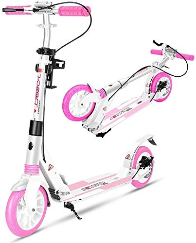 Scooter : XINTONGSPP Adult Work Scooter, Adult Scooter with Handbrake Disc And Big Wheels, 330Lb Folding Double Suspension Moped Bracket, Pink