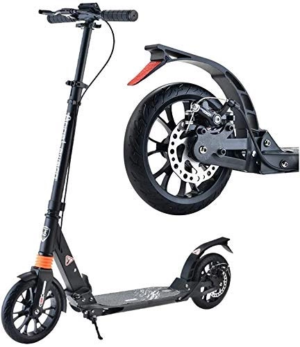 Scooter : XJZKA Scooters Adult Adult Kick With Big Wheels And Disc Handbrake Dual Suspension Folding Commuter Height Adjustable - Supports 220lbs (Color : Black)