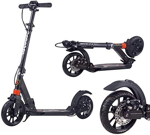 Scooter : XJZKA Scooters Adult Adult Kick With Ultra Wide Big Wheels And Disc Handbrake, Unisex Teens Kids Commuter Kick Foldable & Height Adjustable - Supports 330lbs (Color : Black)