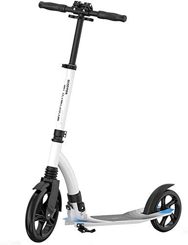 Scooter : XJZKA Scooters Adult Unisex Adult Kick With 220 Lbs Capacity Height Adjustable Handlebar And Oversized Wheels Foldable Commuter With Front Suspension (Color : White)