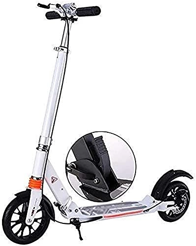Scooter : YAOJIA Foldable Kick Scooters Large Double Wheel Scooter For 6-12 Years And Up Teens | Three-level Height Adjustment Folding Kick Scooter， Non-slip Pu Wheel, 150Kg Load (Color : White)