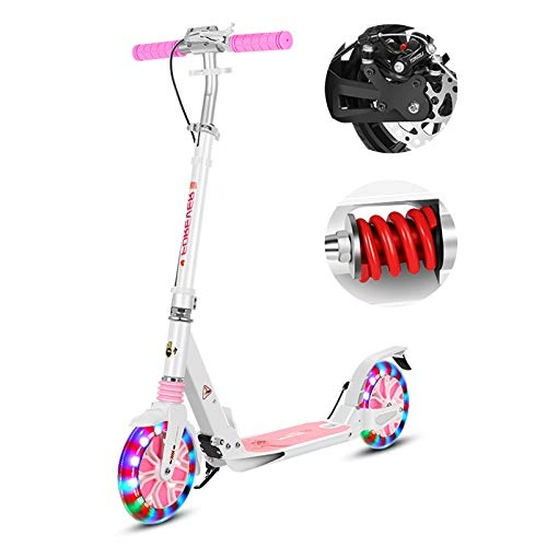 Scooter : YF-Mirror Scooter for Kids Ages 6-12, Two Flash Wheels Easy Folding Adjustable Kick Scooters with Smart Rear Brake and Front Suspension System for Adults Teens