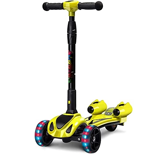 Scooter : YUNLILI Multi-purpose Colorful Inkjet Children's Scooter 3 Widened Flashing Wheels 4 Height Adjustable Foldable Suitable for Boys and Girls Toys Suitable for 3-10 Years Old -B / B (Color : A)
