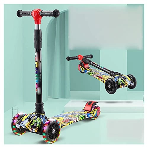Scooter : YUNLILI Multi-purpose Foldable Children's Scooter 4 Wheels PU Flashing Wheels Suitable for 2 to 14 Years Old 4 Levels Adjustable Height Adjustable Load-Bearing 90KG -B / D (Color : C)