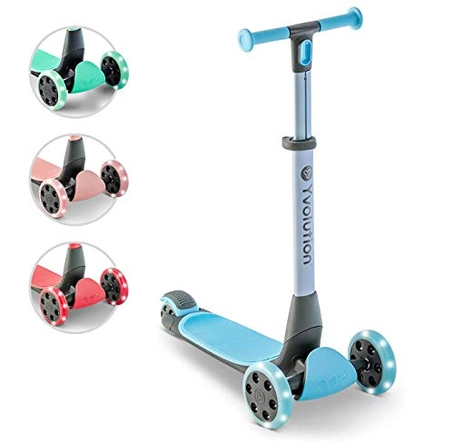 Scooter : Yvolution Y Glider Nua | Three Wheel Foldable Kick Scooter for Kids with Storage Accessory for Children Ages 3+ Years… (Blue)