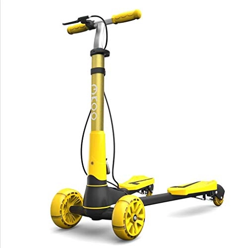 Scooter : ZHUZEwei Children's Scooter 3-12 Years Old Scissors Car Big Four Wheel Folding Children's Scooter (Color : Yellow)