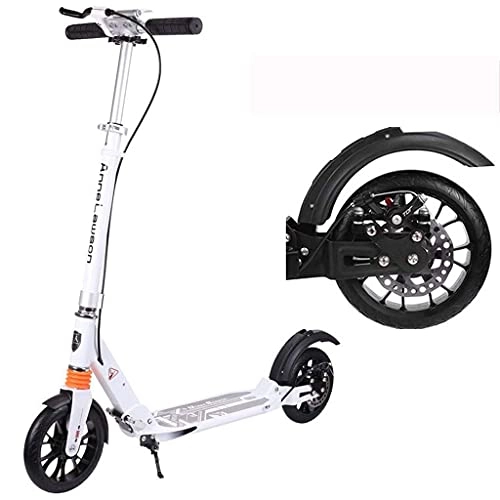 Scooter : ZHZHUANG Portable Adult Kick Scooter Big Pu Wheels Adjustable Height Teenager Children with Shock Absorbers Carbon Brake Design Smooth, White