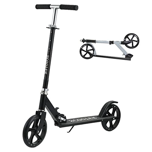 Scooter : Zxqiang Adult scooter, Children and teenagers two-wheel foldable scooter, Three-level height adjustment, Scooter pulley, ​for Beginner Boys Girls Teens Adultsm, Black