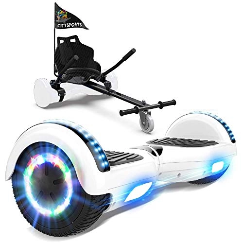 Self Balancing Segway : GeekMe hoverboards go kart attachment, Hoverboards with Hoverkart 6.5 inch with Bluetooth Speaker, LED Lights, Gift for Kid, Teenager and Adult (White+Black kart)