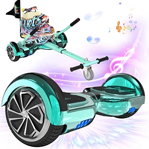 Self Balancing Segway : HITWAY 6.5'' Hoverboards with Hoverkart, Hoverboards Bluetooth with Go kart, Smart Powerful Motor with LED Indicator, Gift for Kids, green-kt green (Z29)