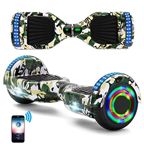 Self Balancing Segway : Hoverboard Bluetooth Camo 6.5 Inch Kids Self-Balancing Electric Scooters LED Wheels Lights 500W Motor Smart Skateboard With UK Charger And Key
